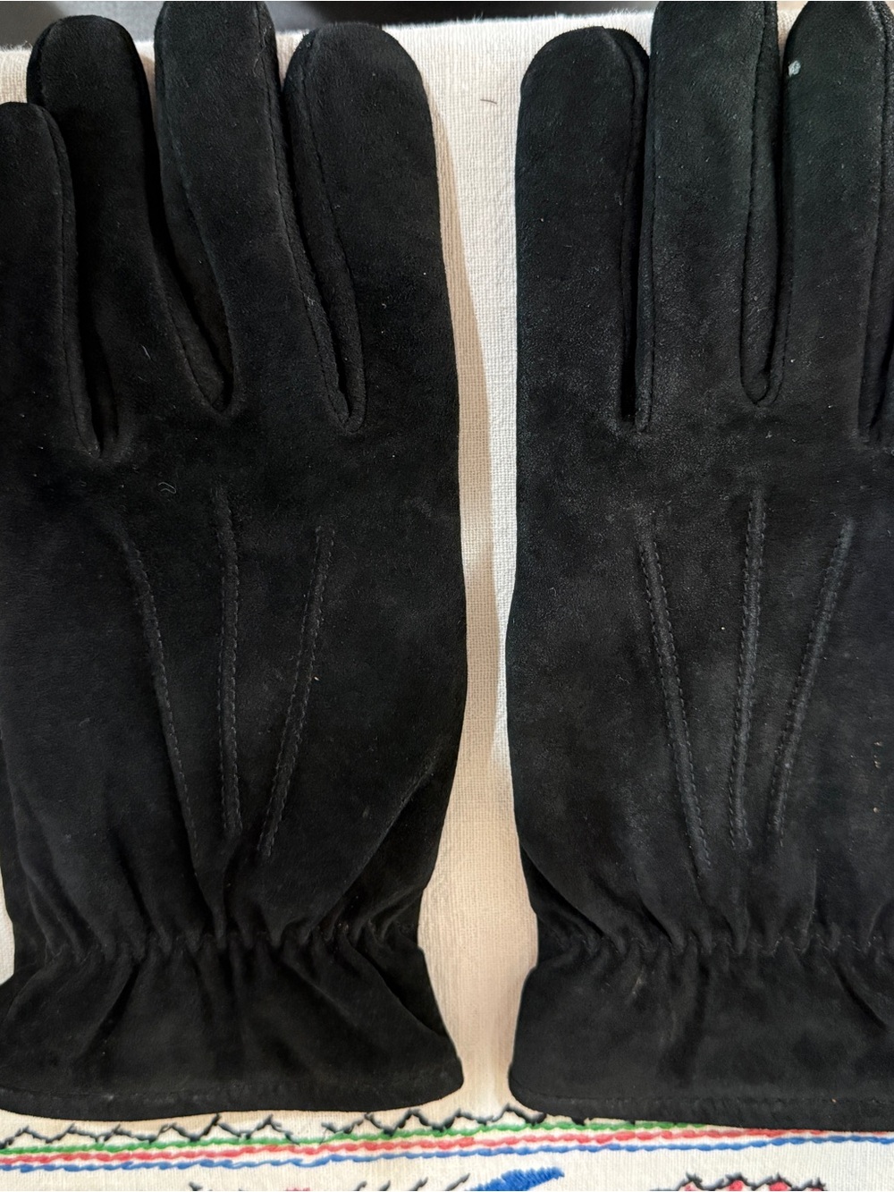 Vintage Deerskin Trading Post Black Suede Leather Winter Gloves Size L